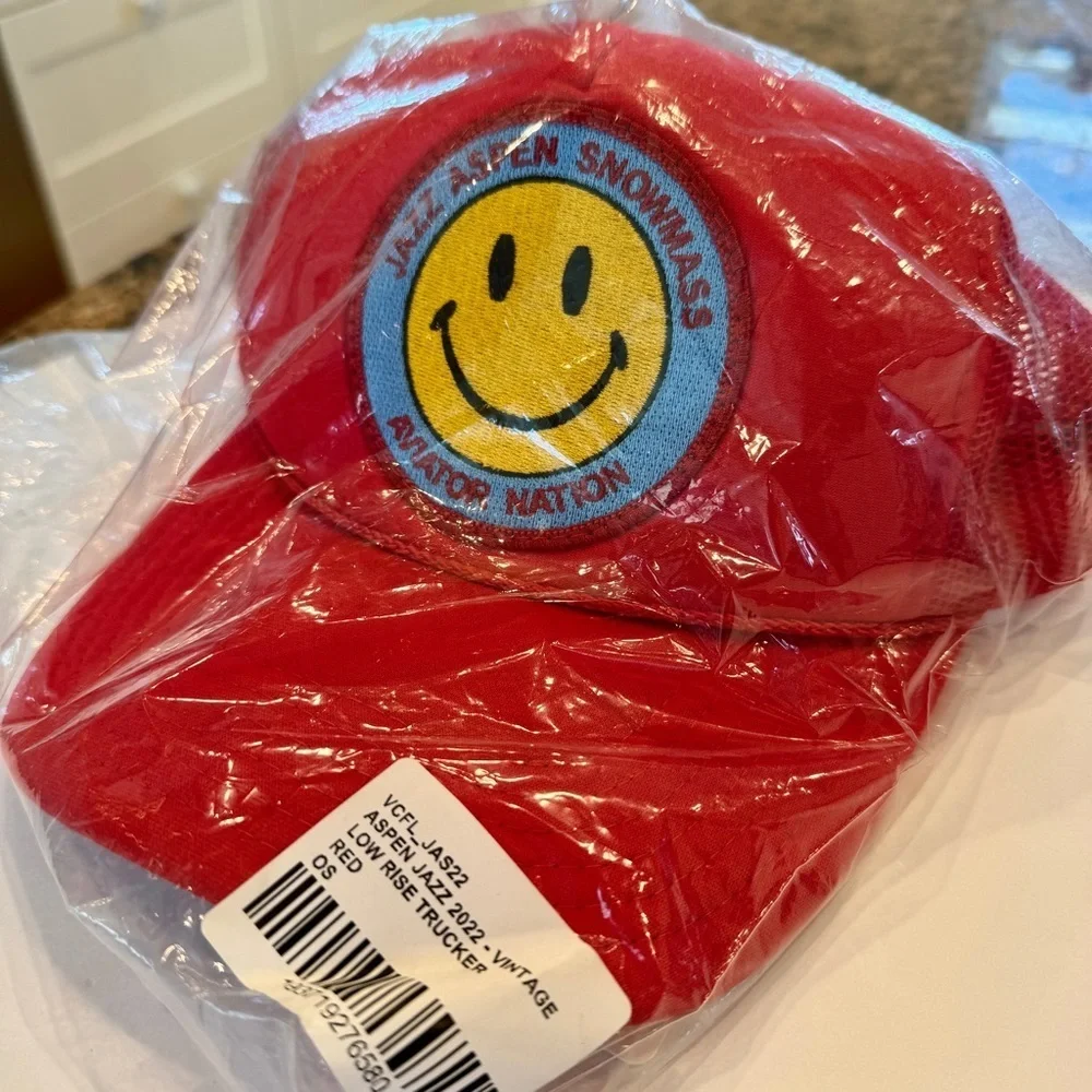NWT Aviator Nation Jazz Aspen Snowmass 2022 Festival Trucker Hat Smiley Red​